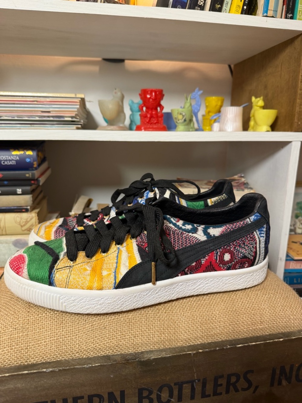 Puma Blue, Black & White Patterned Low-Top Sneakers